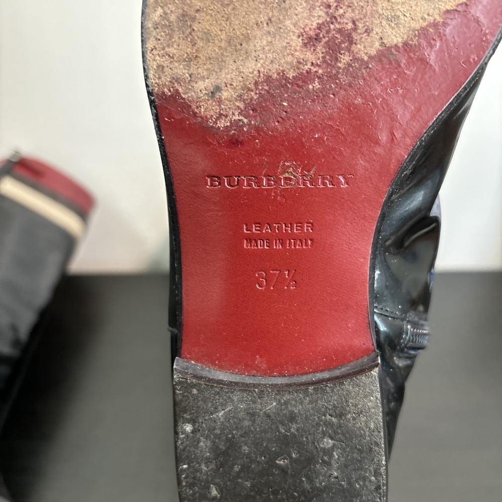 Burberry Red Black Patent Leather Pointed-Toe Knee-High Riding Boots Womens 37.5 - Picture 12 of 16